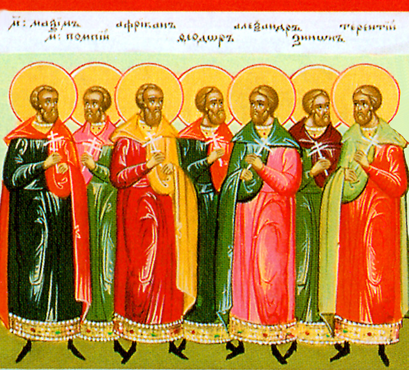 Icona: Santi Terenzio e Neonilla, sposi, e i loro figli Sarbelos, Nitas, Ierax, Teodulo, Fotio, Bele ed Eunice, martiri