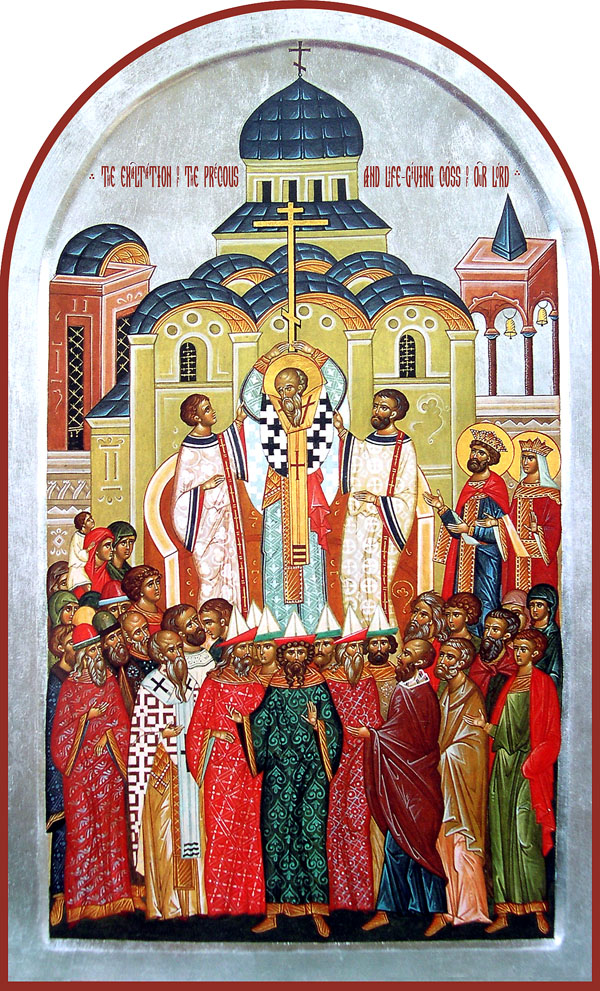 Icona: Universale Esaltazione della preziosa e vivificante Croce. Dormizione di San Giovanni Crisostomo